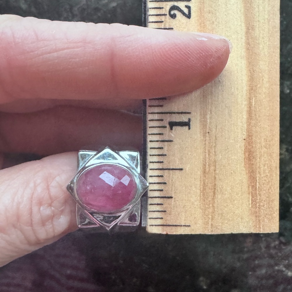 Geometric watermelon tourmaline, sterling silver 925 wide band, 6.5, weight 9.96 - Picture 7 of 9